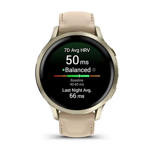 VENU 4 (41MM), GPS, WI-FI, BEIGE W/ LUNAR GOLD + LEATHER, WW 010-03013-03 variant